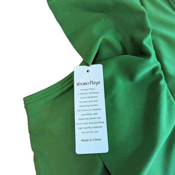 Vibrant Green One-Shoulder Ruffle One Piece - Picture 4 of 10